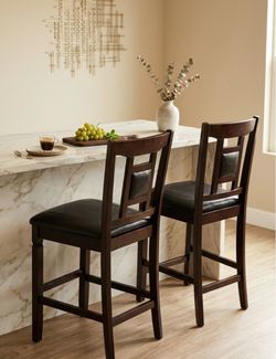 Dark Wood Counter Height Barstool Chairs - Set of 2
