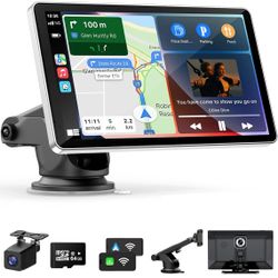 Portable Carplay Screen for Car, 9" Wireless Carplay Android Auto Screen with 4K Dash Cam & 1080P Backup Camera, Car Play Stereo with Voice Control & 