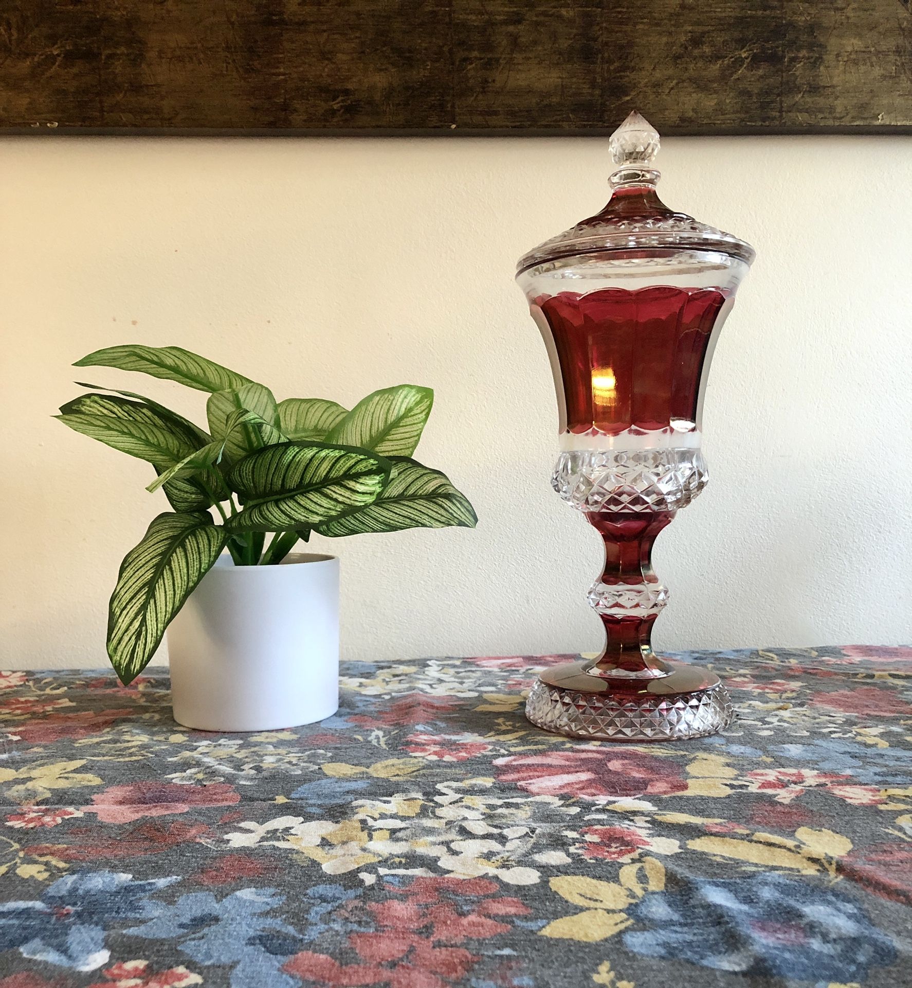 Vintage Antique Westmoreland Flashed Glass Tall Apothecary Candy Jar With Lid