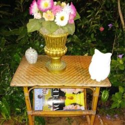 Rattan Table And Magazine Rack