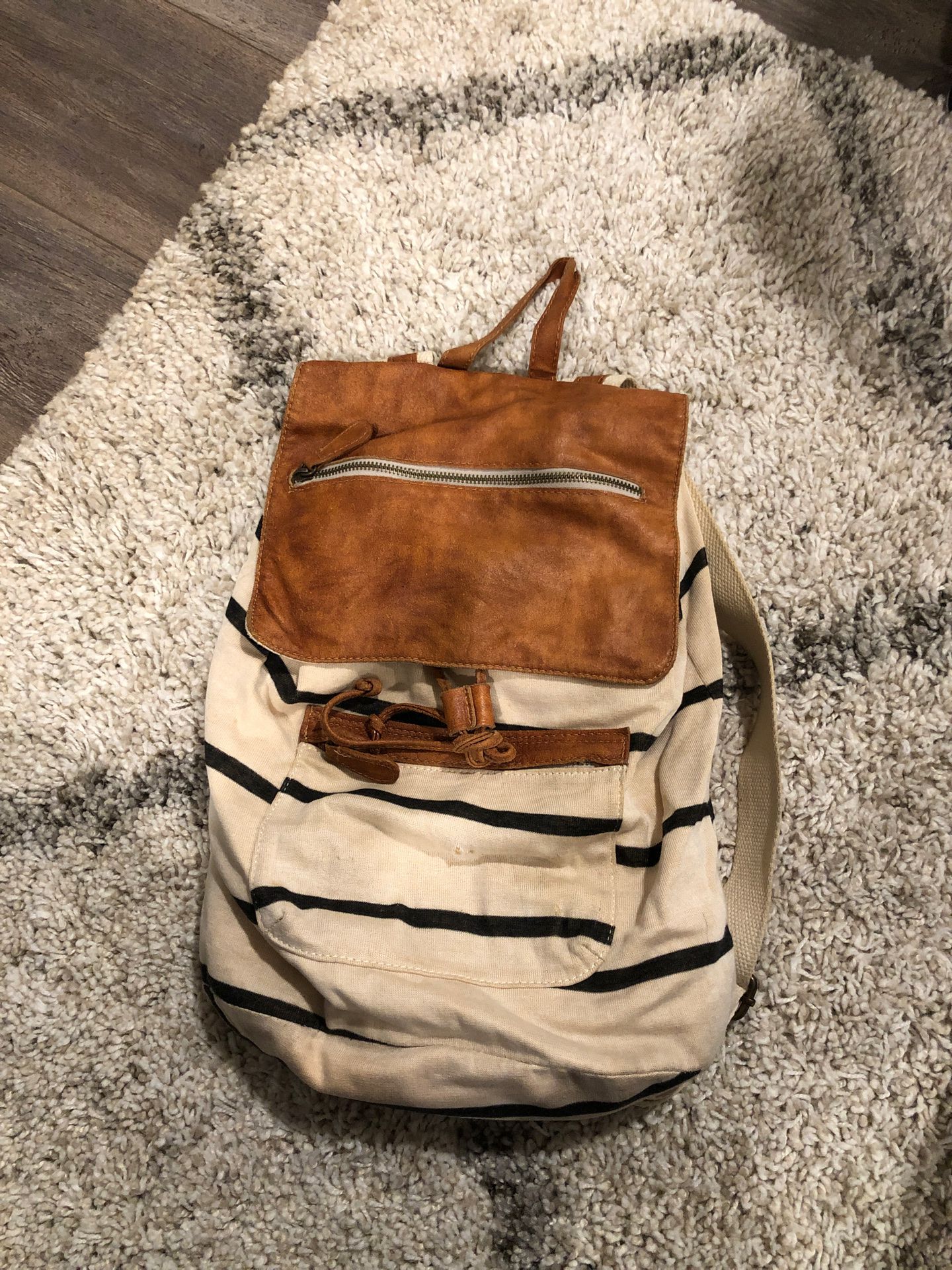 Striped Brandy Melville Backpack Genuine Leather