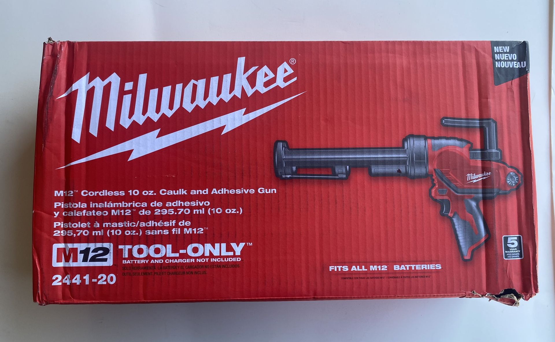 M14- Milwaukee M12 12V Lithium-Ion Cordless 10 oz. Adhesive and Caulk Gun (Tool-Only)