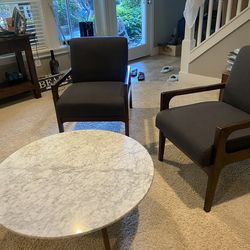 Mid Century Armchairs And Marble Table