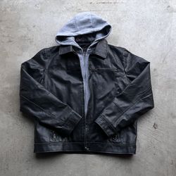 Vintage Guess Hooded Faux Leather Jacket