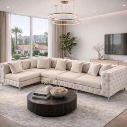 Large L-Shaped Modular Sofa, 5-Seat Velvet Sectional Couch