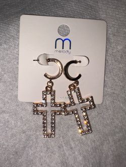 Cross Gold Gem Earrings Reversible