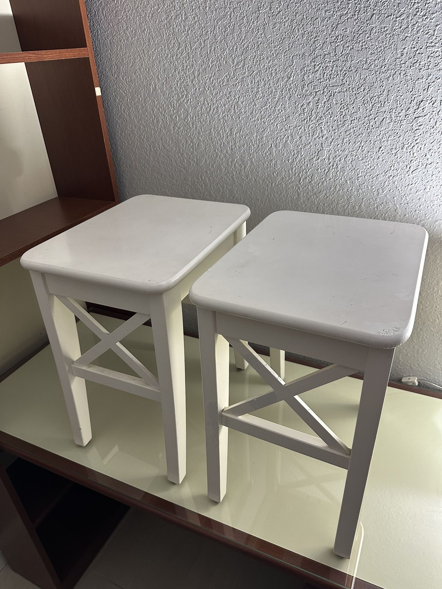 White Wooden Stool Side Table End Table (2 Available)