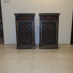 pair of carved  wooden end table or night stands