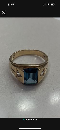 Mens Mosaic 10k  Blue Spinel Stone Ring 