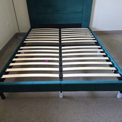 Green Color Queen Size Upholstered Bed Frame – Excellent Condition! 