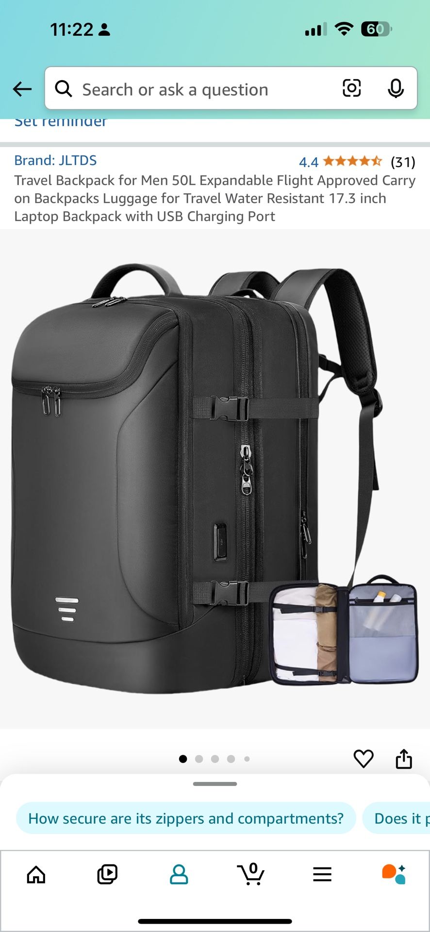 Travel Backpack for Men 50L Expandable Flight Approved Carry on Backpacks Luggage for Travel Water Resistant 17.3 inch Laptop Backpack with USB Chargi