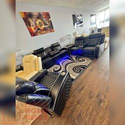 3- Pieces black breathing Leather Functional sofa set