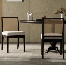 Bayou Breeze Arnkell Side Chair Dining Chairs Modern Solid Wood Dining Chair with Rattan Backrest (Set of 2)