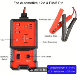 Universal 12V Automotive Relay Tester - Professional 4 & 5 Pin Diagnostic Tool