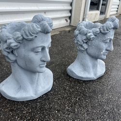 Pair of 21" H resin Apollo Greek God Head Bust Planter Garden Decor Yard Planters! 