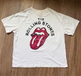 The Rolling Stones Graphic T-Shirt Off-White Cream Cropped Boxy Tee Size Medium