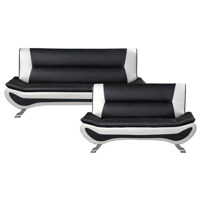 Brand New Black/White Or Black/Gray Faux Leather Modern Sofa + Loveseat 2PCs Set