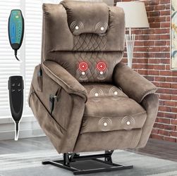 #423abc Large Heated Recliner Massage Chair, Velvet Power Lift Recliner, Infinite Position Oversize Massage Living Room Chair, Brown