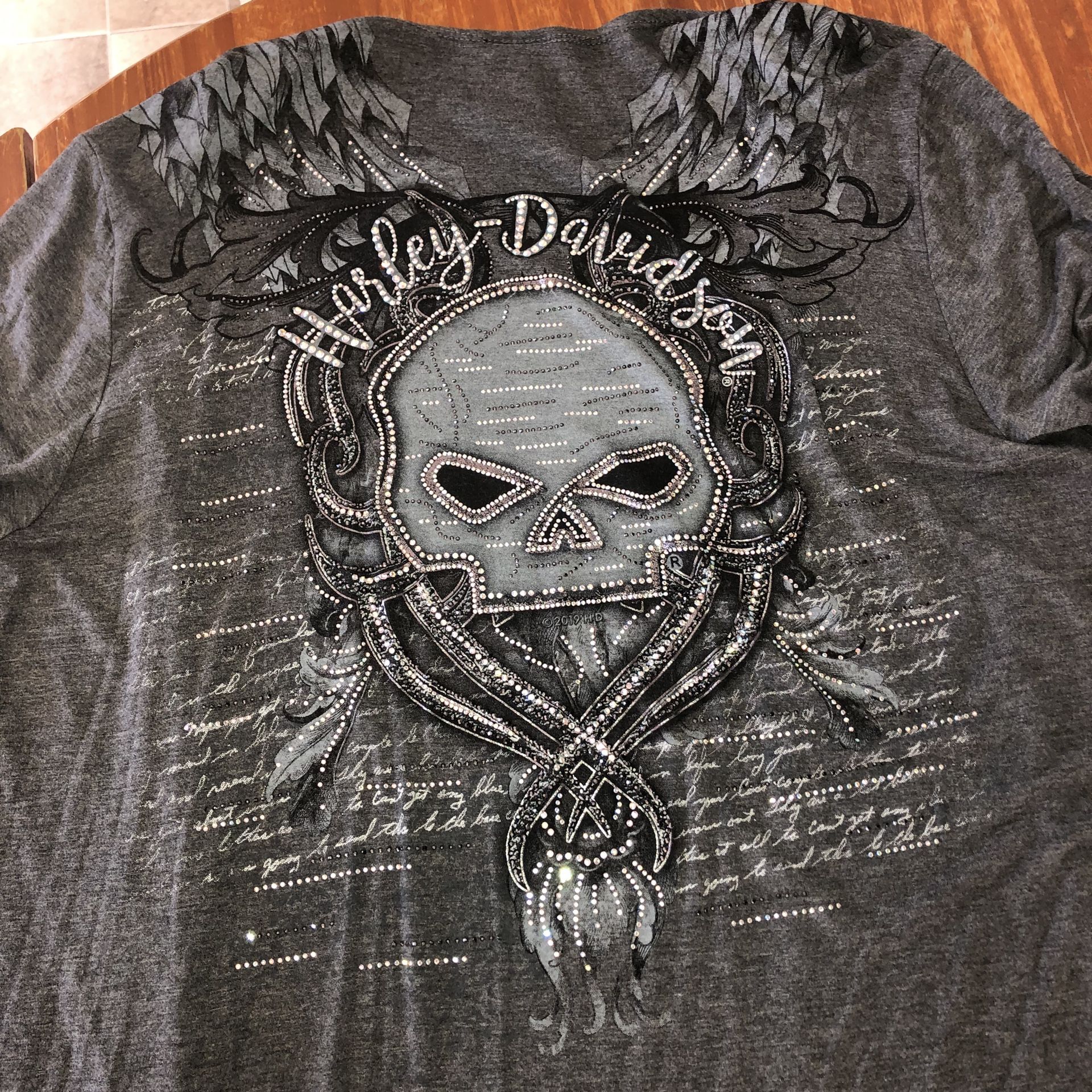 Harley Davidson Size L/XL Grey Sequins Skull Cardigan