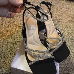 Brand New Black Chunky Heels With Crystal Straps