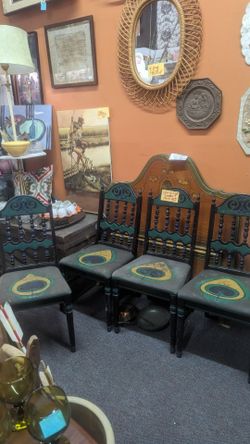 Set four vintage chairs chair peacock feather