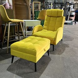 Juane Upholstered Yellow Velvet Chaise Lounge Chair