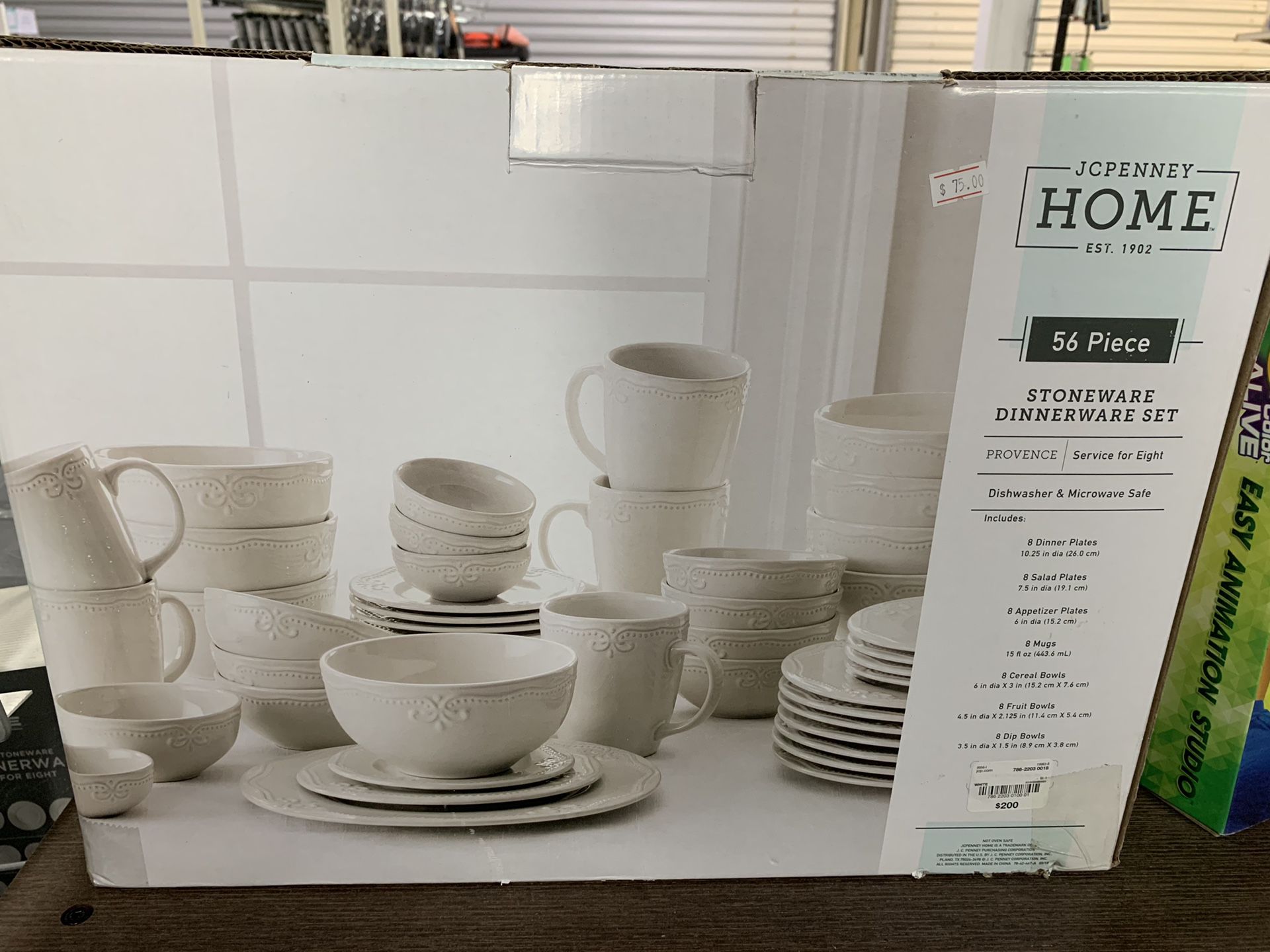 JCPenney Home Dinnerware Set. Service for 8, missing 2 pieces. 54 pieces total. Brand New open box