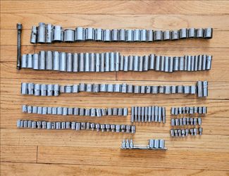 Huge Mechanic Socket Lot - Mixed Deep & Shallow Drive Sockets, Extension Bar