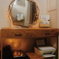 Wood Desk, Vanity Mirror 