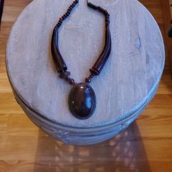 Wooden Horn Pendant Necklace