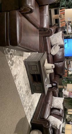 Roleson Walnut Leather Living Room Set SOFA and Loveseat