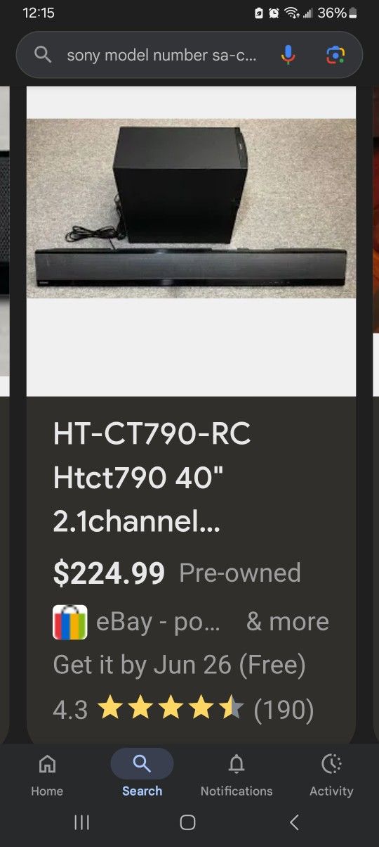 Sony Soundbar And Subwoofer