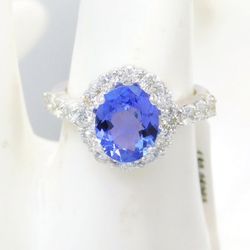 2.08ct Tanzanite & Diamond Ring, 14K White Gold 