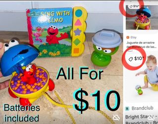$10 For All Batteries included Sesame street toys and Book make sounds music & Talk