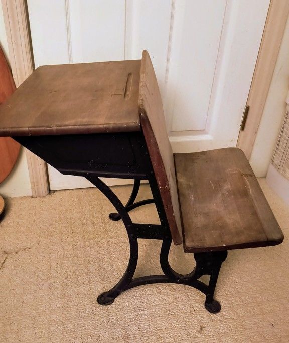 Antique Heywood-Wakefield Cast Iron & Wood Mid-Century School Desk