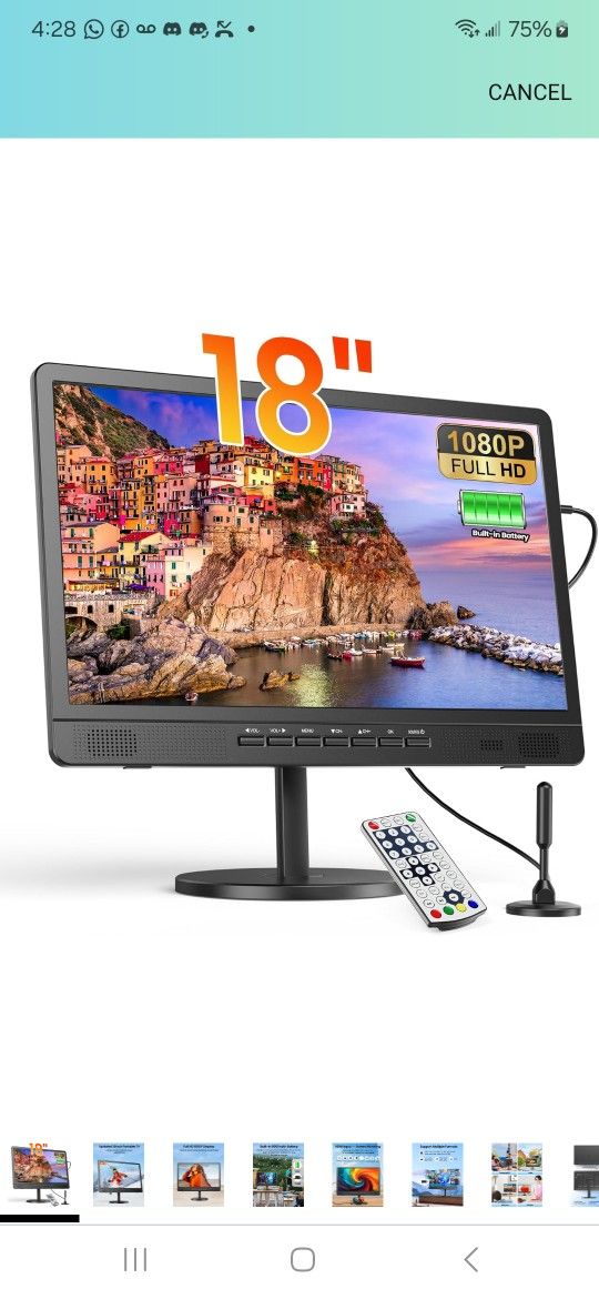 Desobry 18 Inch Portable TV with Digital ATSC Tuner, Built-in 6000mAh Battery, Portable Monitor with 1080P HDMI Input, AV Input, USB, Small TV for Cam
