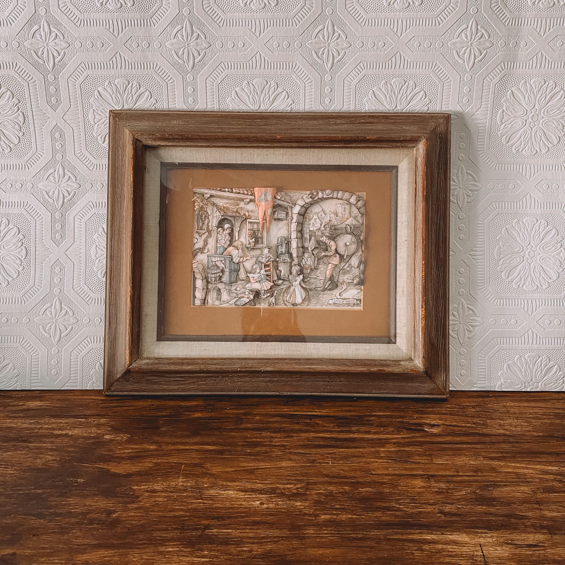 Vintage Anton Pieck framed piece of 3D layered paper art