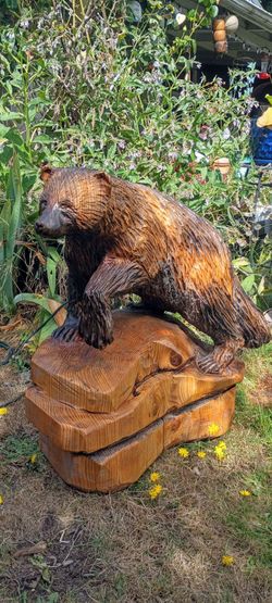 Chainsaw Carved Wooden Sculpture of a Wolverine