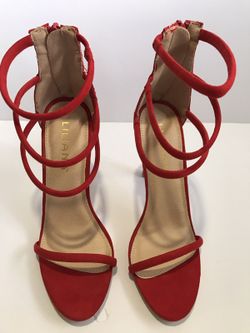 Red suede stilettos,ladies heels, ankle strap