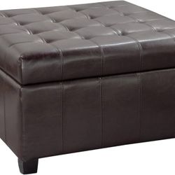 D-Christopher Knight Home Alexandria Bonded Leather Storage Ottoman, Marbled Brown , 31” x 31”x 18.6”