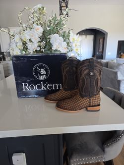 Rock'Em Serbia Woven Square Toe Cowboy Boots – Men’s Size 9 | Brand New in Box