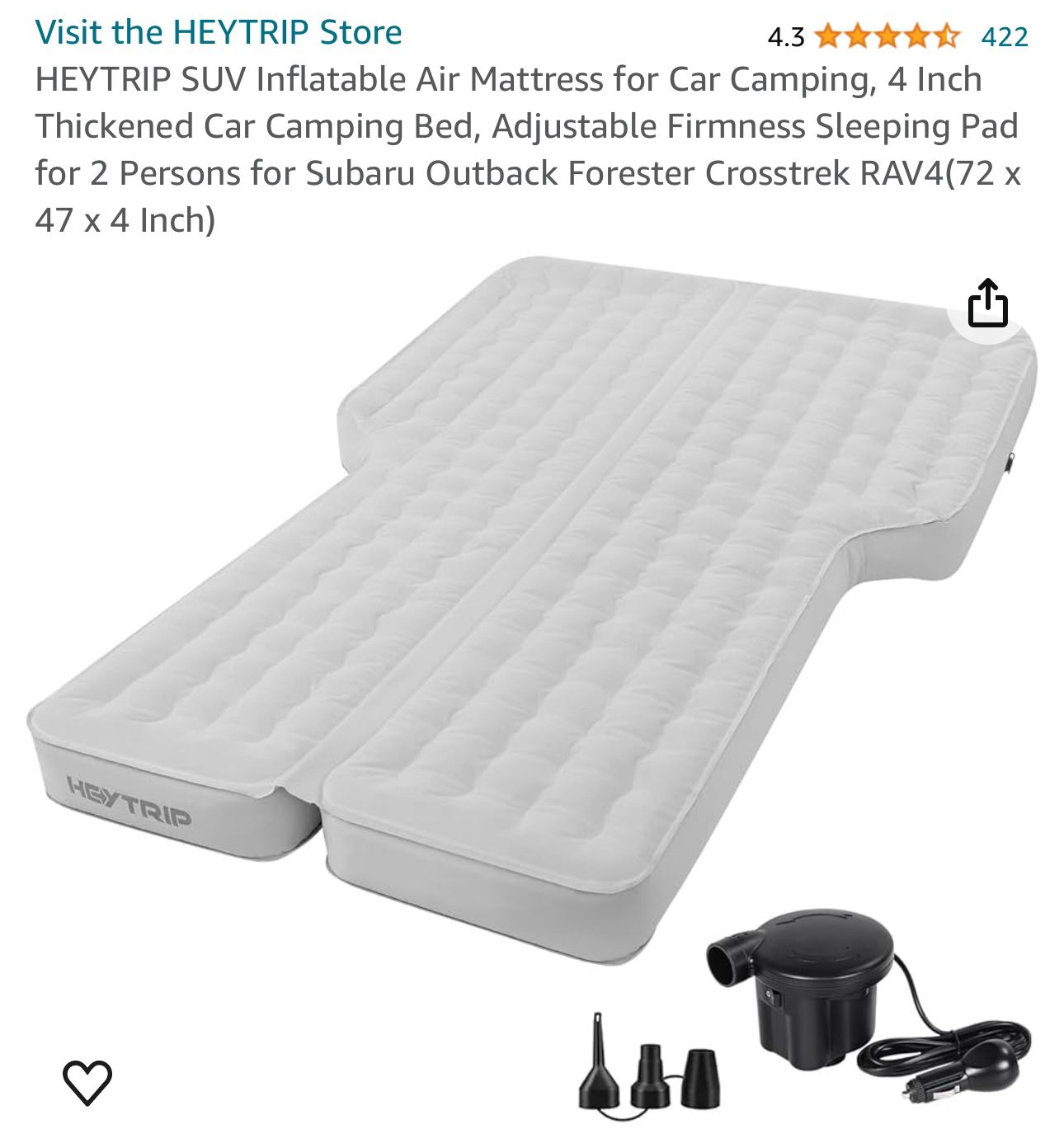 HEYTRIP SUV Inflatable Air Mattress for Car Camping, 4 Inch Thickened Car Camping Bed