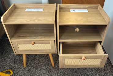 Set of 2 Rattan Nightstands with Built-In Charging