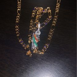 18kt Gold Plated Chain With Icey Pendant 