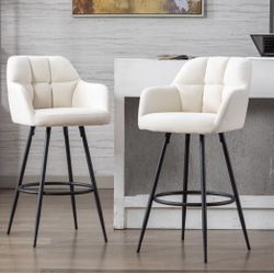 Modern Bar Height Bar Stools Set of 2 Upholstered Velvet