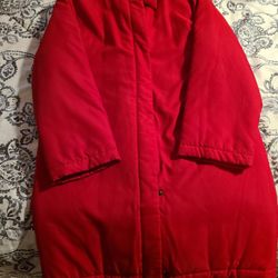 Long Red Puffy Jacket.  Gently Used 