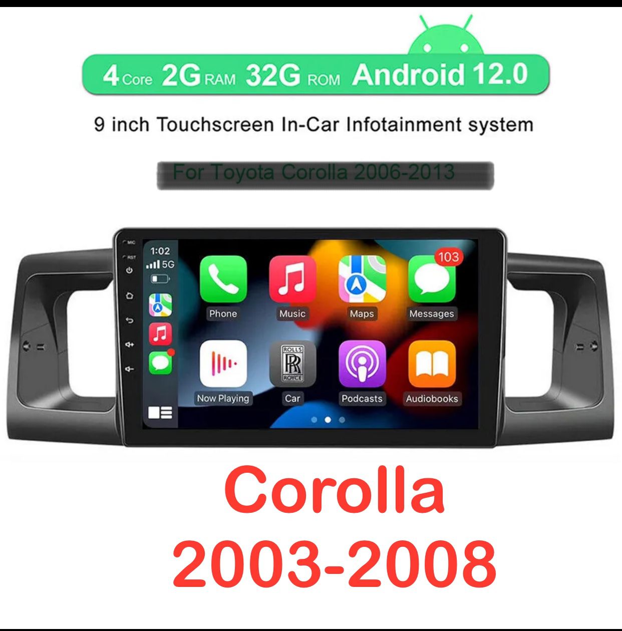 Wireless car play Radio 9” fit 2003 -2008 COROLLA backup camera harness adapter+brand new, 🔥$96🔥only