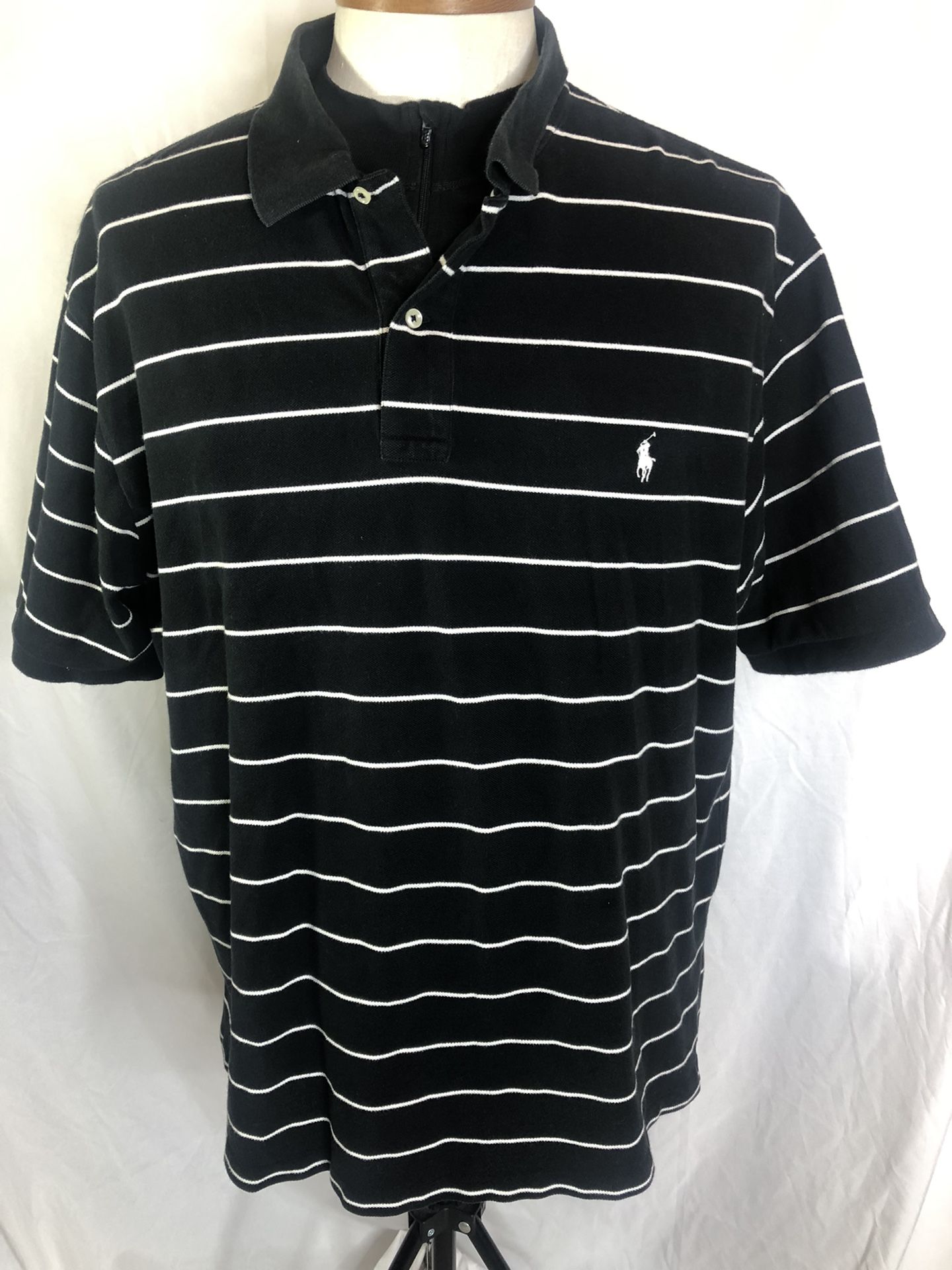 Polo Ralph Lauren Men’s 2XB Mesh Polo Black Striped Shirt Pony