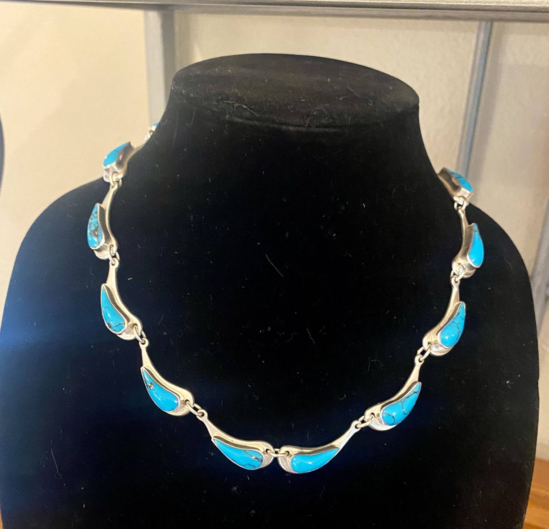 Vintage Taxco Sterling Silver And Turquoise Necklace