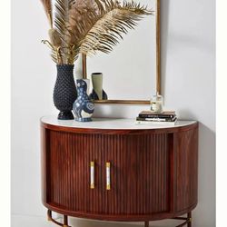 Anthropologie Deluxe Tamboured Marble Top Demi-Lune Cabinet